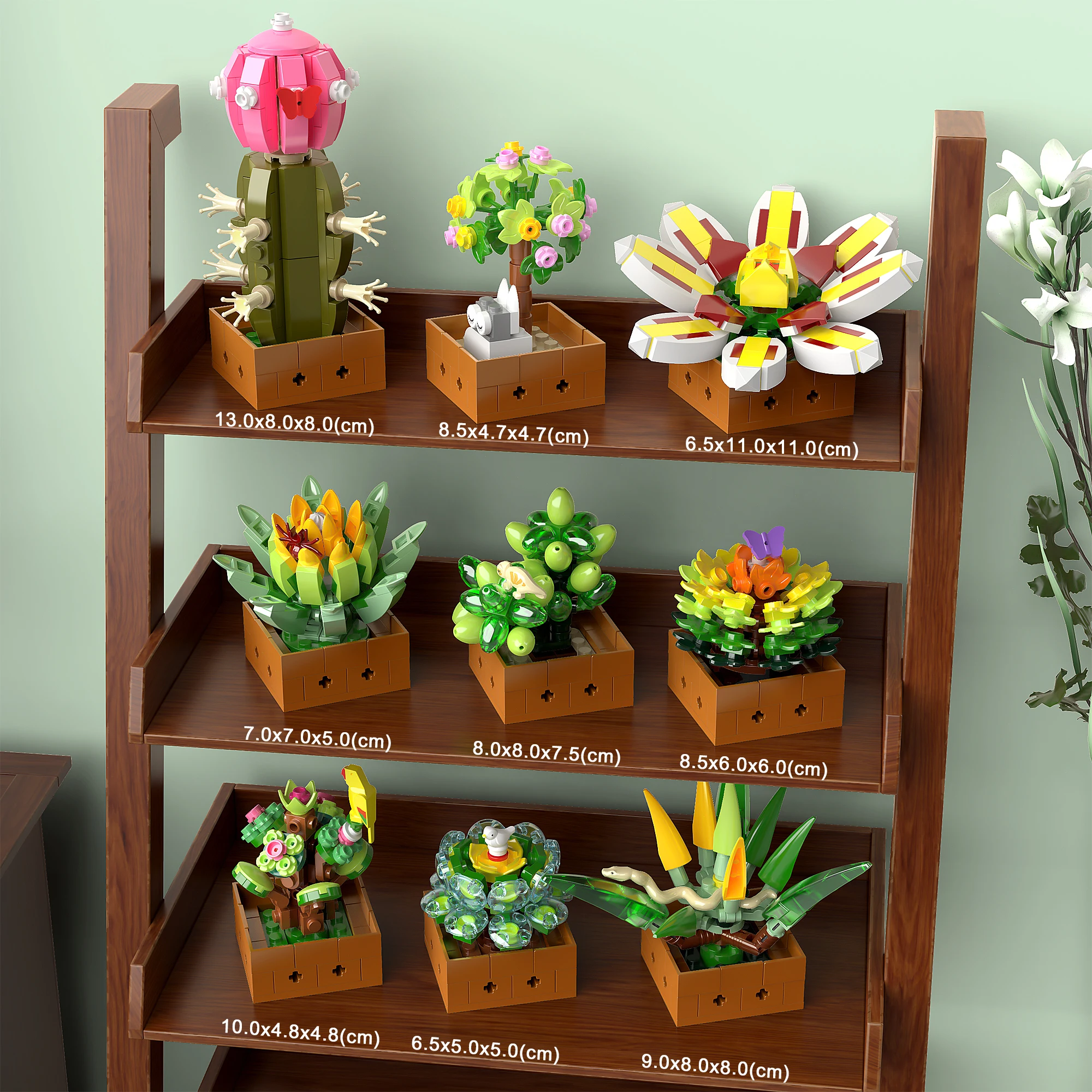 EDUCIRO Flower Plant Bonsai Building Set, 9pcs of Succulent Building Toy Blocks, for Home Decoration,  Christmas Gifts