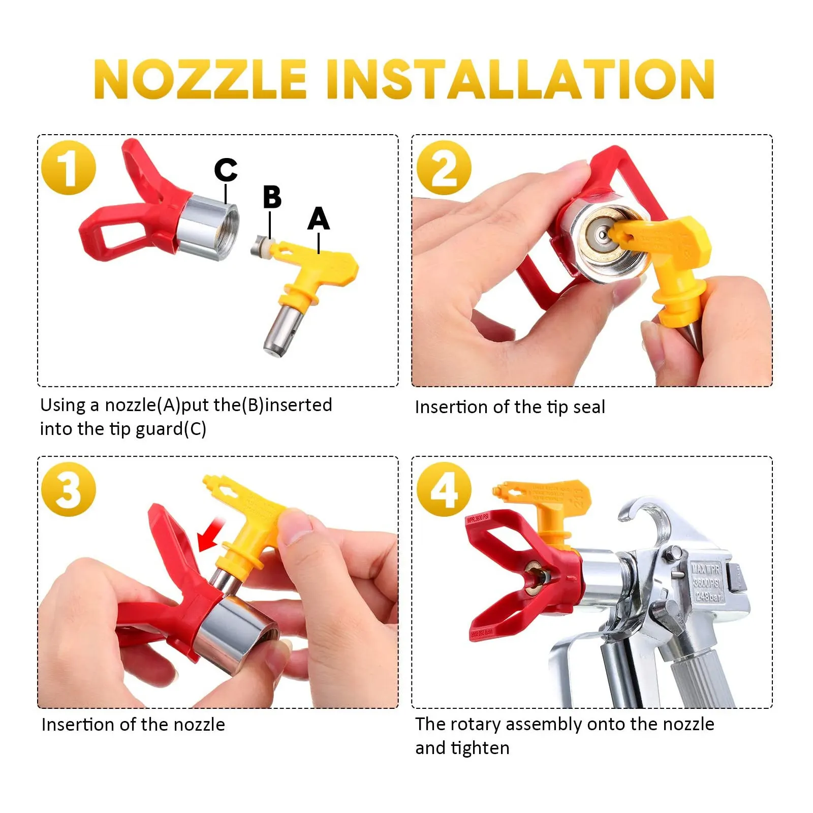 3Pcs Airless Sprayer Tips Reversible Steel Plastic Compact Spray Gun Accessories Paint Spray Nozzle Lacquer Stain Polyurethane