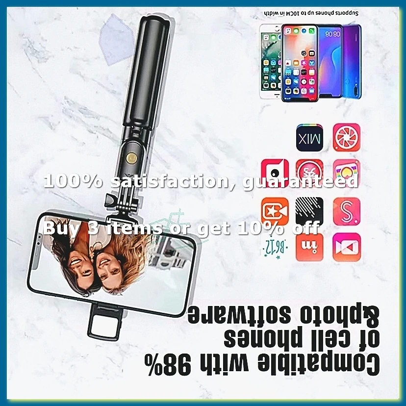 Selfie Stick Wireless Tripod Stand with Light Bluetooth Remote Extendable Tripod for Mobile Live Streaming-ABPX