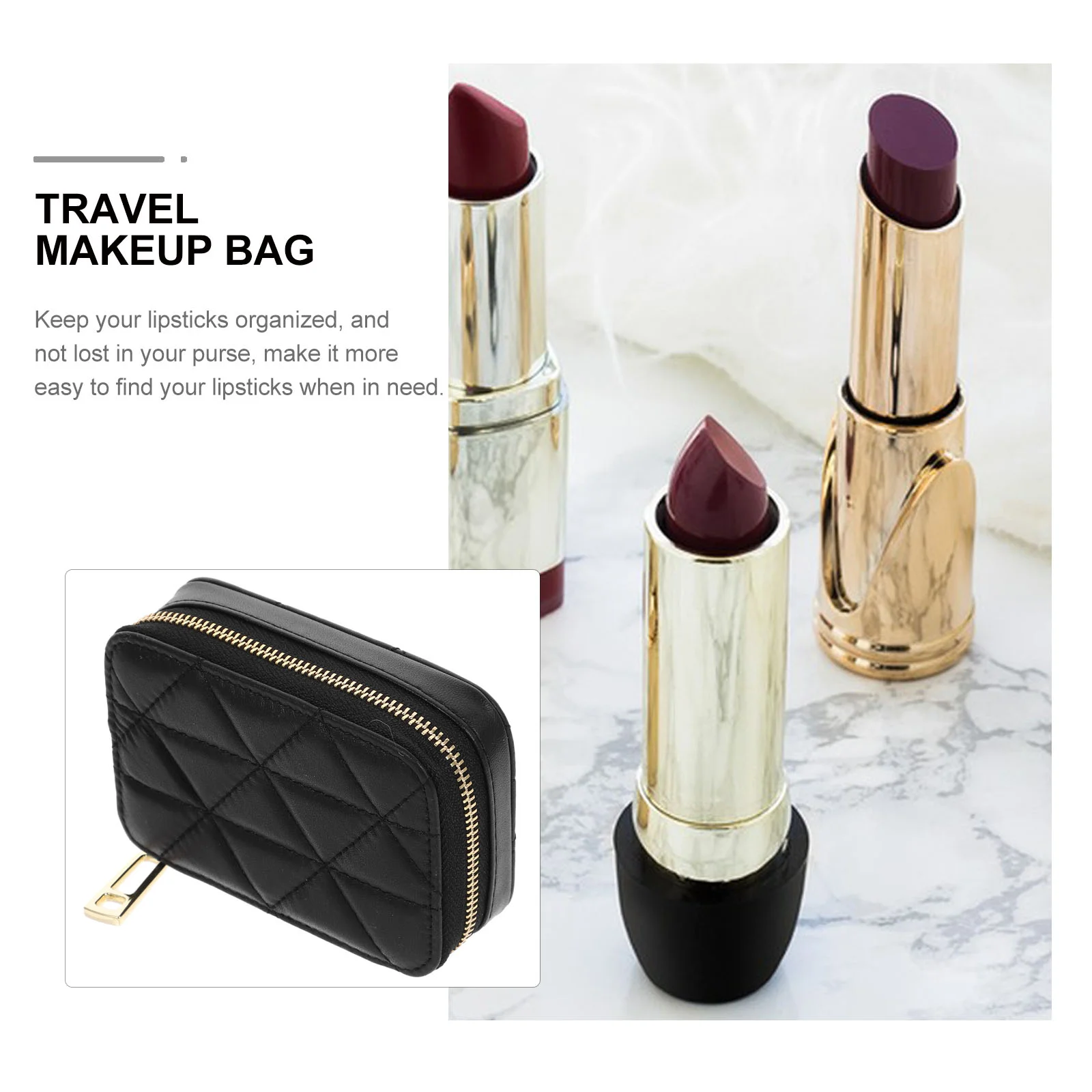 Touch up Bag Cowhide Makeup Lip Gloss Brush Lipstick with Mirror Outdoor Pouch Holder Travel