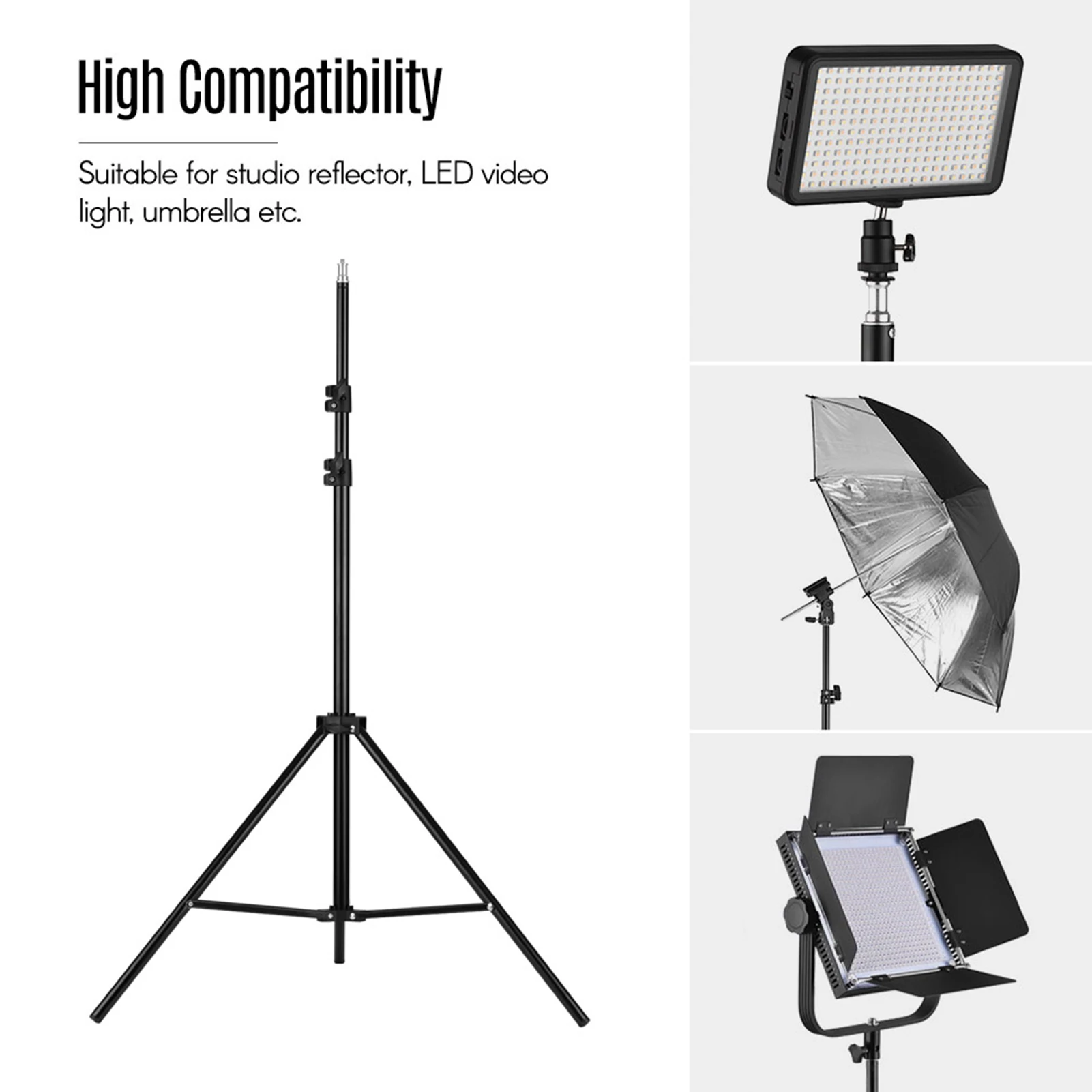 Adjustable Metal Tripod Light Stand Max. Height 2M/6.6ft with 1/4 Inch Screw for Photography Studio LED Video Light