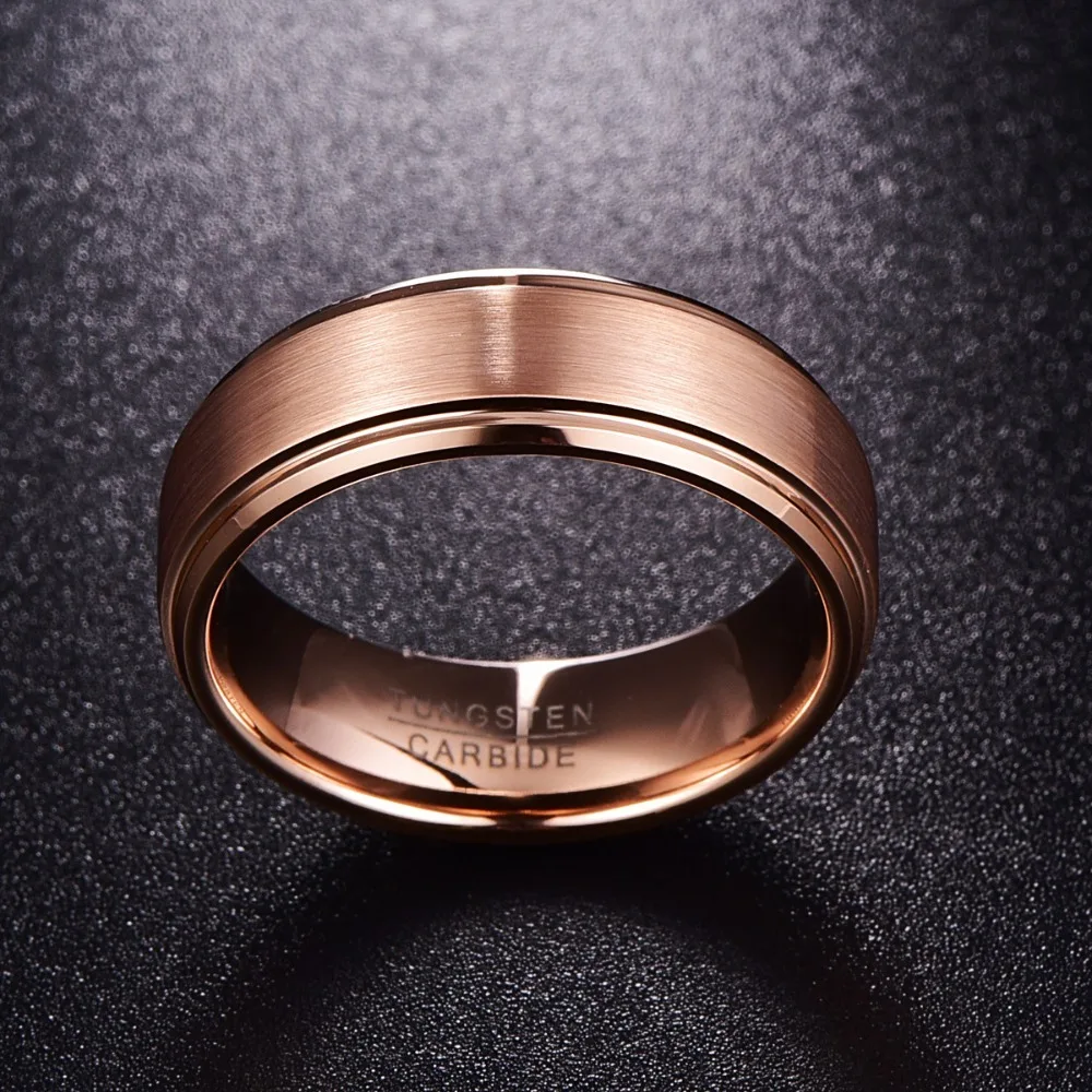 Somen 8mm Rose Gold Color Tungsten Carbide Wedding Rings For Men Women Brushed Engagement Band Couple Jewelry Gift Hombre Bague