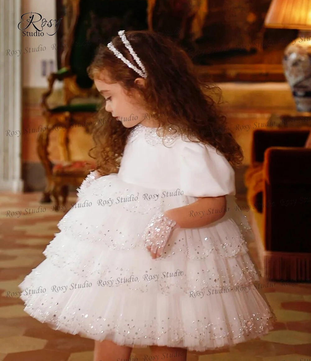 Minivestido de flores con manga abullonada para mujer, vestido de fiesta de boda, cuello redondo, línea A, a la moda