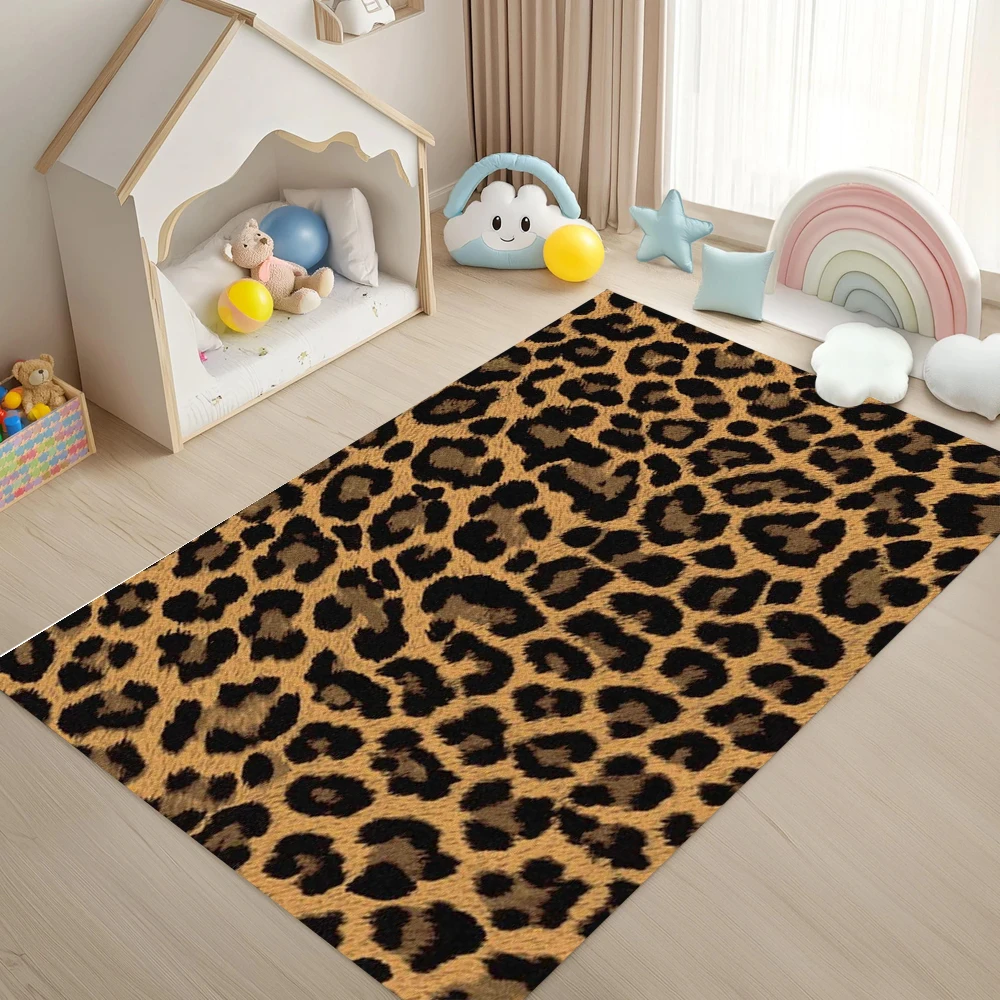 Leopard Print Carpets Sofa Chair Rugs Living Room Bedroom Floor Mat Kids Play Mat Non-Slip Machine Washable Carpet Home Decor