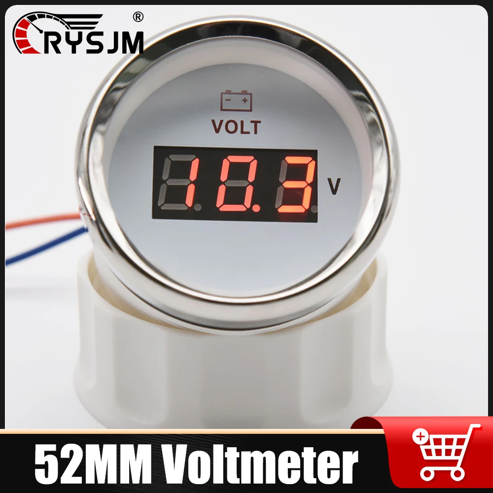 

RYSJM 52MM Voltmeter Digital 8-32V Volt Meter Car Voltage Gauges With Red Backlight for Boat Marine 12V24V Auto Interior Parts
