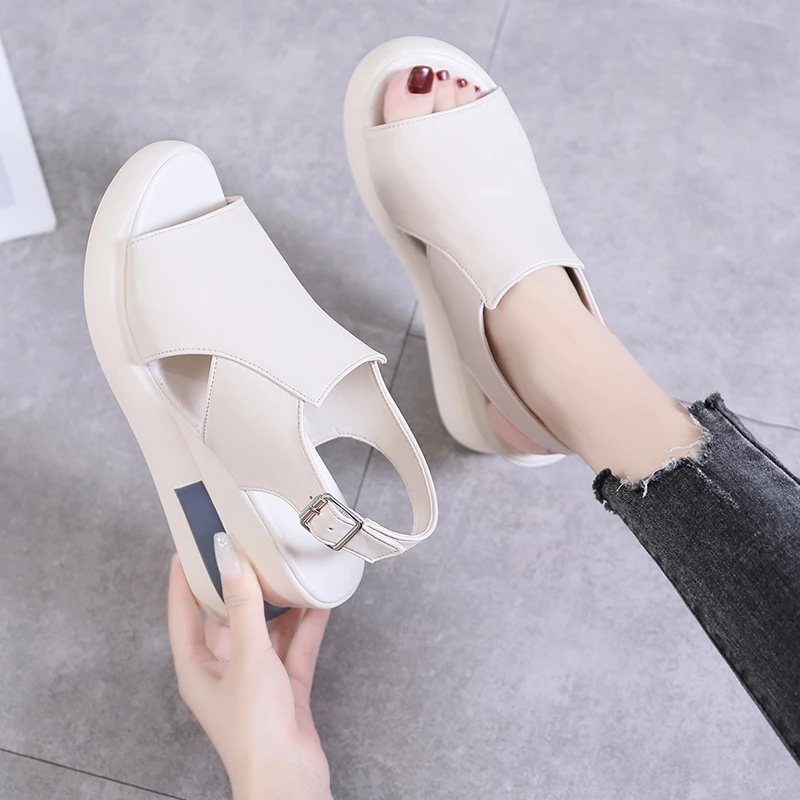 Summer Large Size Women Sandals Fashion Wedge Platform Sandal Ladies Outerwear Open Toe Solid Color Comfortable Thick Sole Shoes