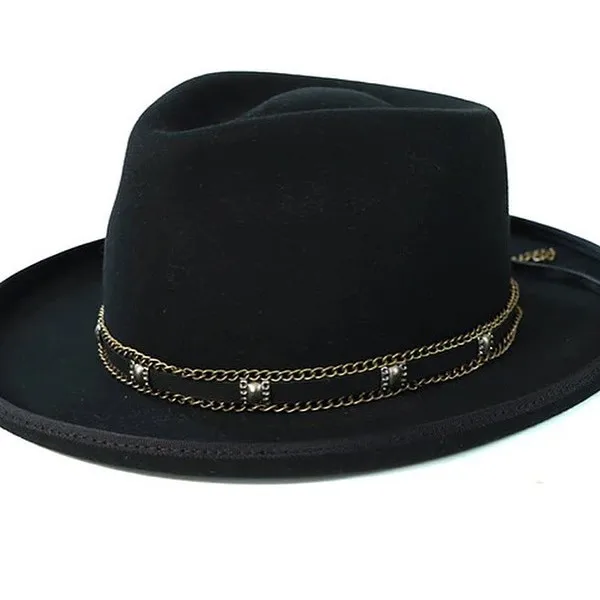 

British Style New Woolen Hat Western Cowboy Hat with Rolled Brim Ethnic Minority Men's and Women's Jazz Hat