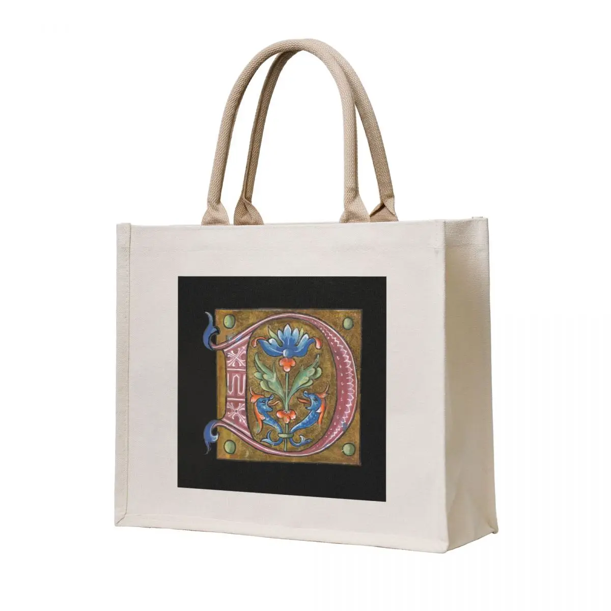 Initial manuscript art — medieval art - Illuminated manuscripts art Tote Bag shopper bag woman Beach bag luxury women