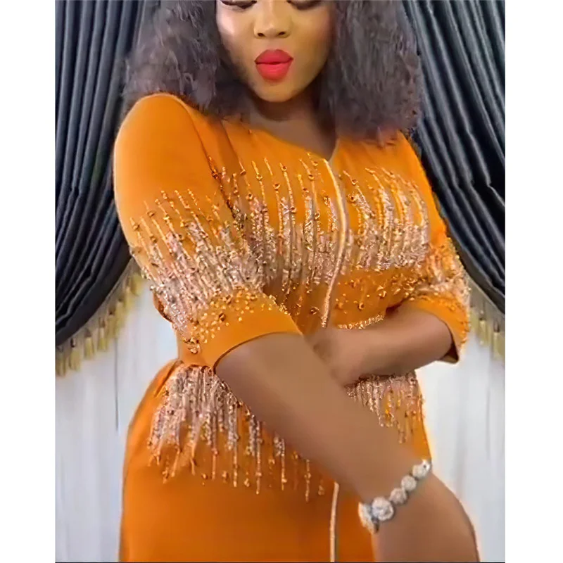 

Элегантные африканские платья для женщин, вечернее платье с бусинами и бриллиантами, мусульманское платье Анкара Дашики, кафтан, Абая, Рамадан, Ид, Vestidos