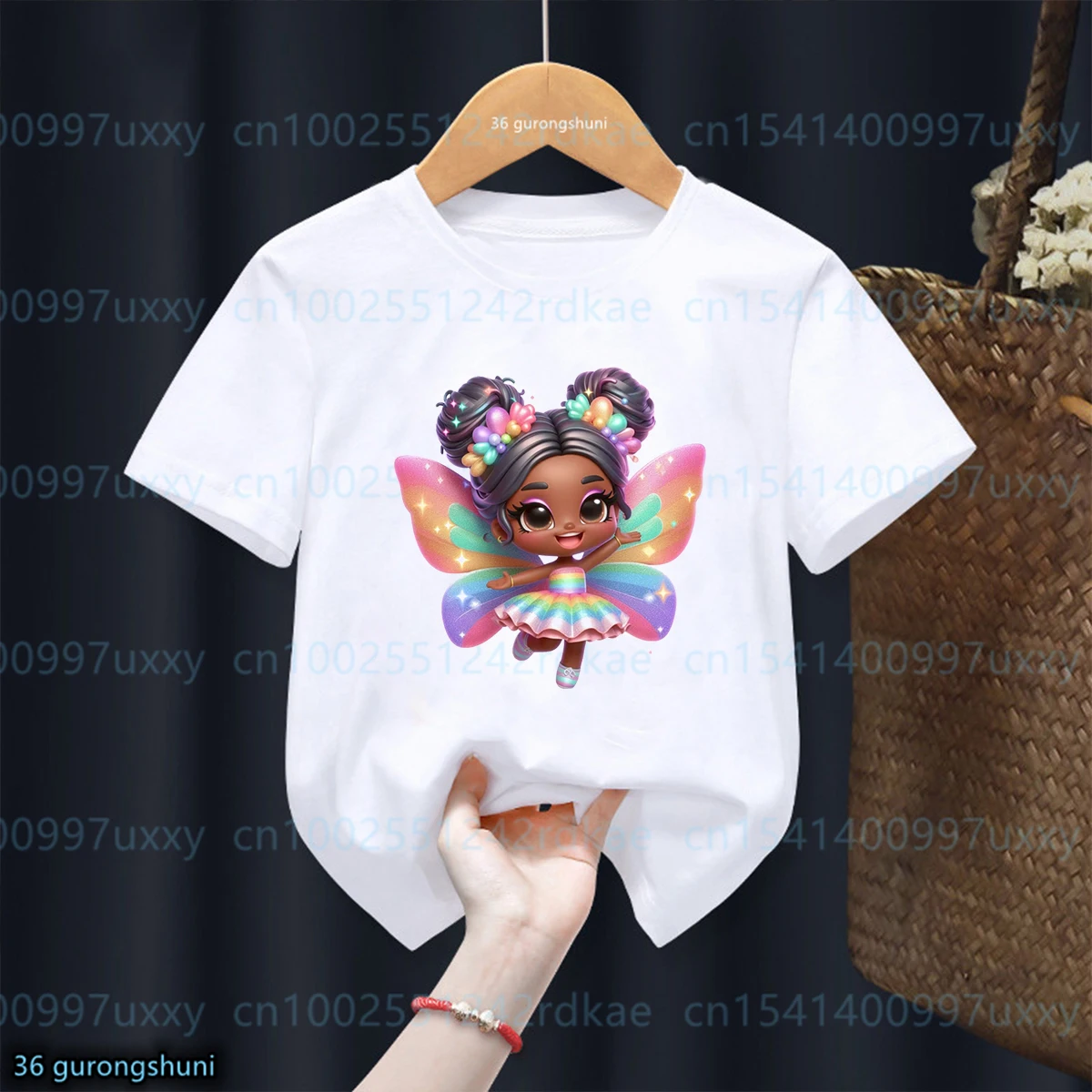 Magical Unicorn，African Fairy Tale Black Girl Graphic Print T Shirt Girls Fashion Girl Clothes Summer Cute Baby Tshirt White Top