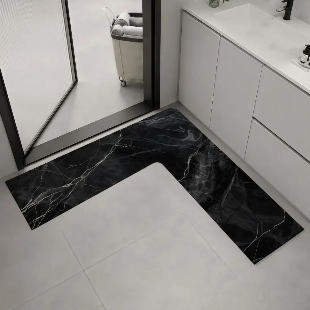 Luxury L-Shaped Kitchen Corner Carpet Anti-slip Washable Kitchen Rug Water Absorbent Oil-resistant Bathroom Mat For Home Corner