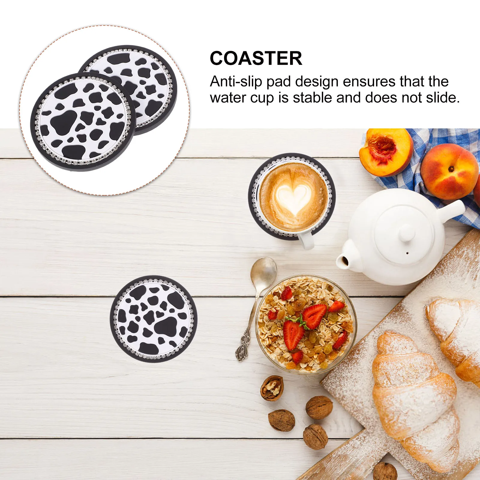 

2Pcs Fashionable Cow Print Car Cup Mat Secure Non-Slip Base for Auto Interior Car Water Cup Pad Utility Cow Print Stuff