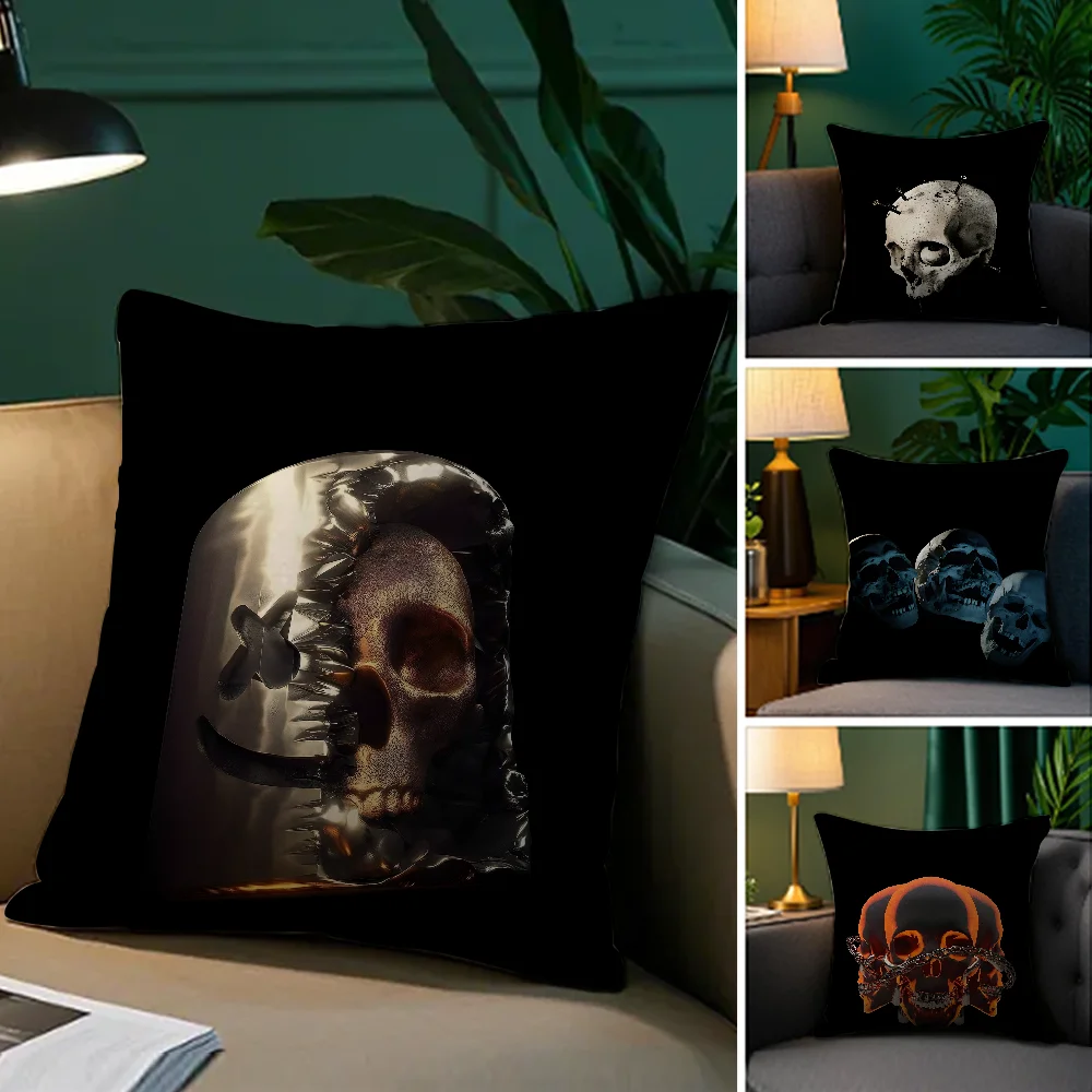 

Cool Black Funny Classic Skull Pillow Case Plush Fabric Soft Double Sided Print Sofa Cushion Cover Throw Pillow Covers