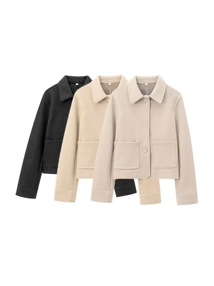 

GELITAYIN TRZA-Women's Soft Jacket With Pockets, Long Sleeve Coat, Button-up, Female Outerwear, Chic Tops, Fashion