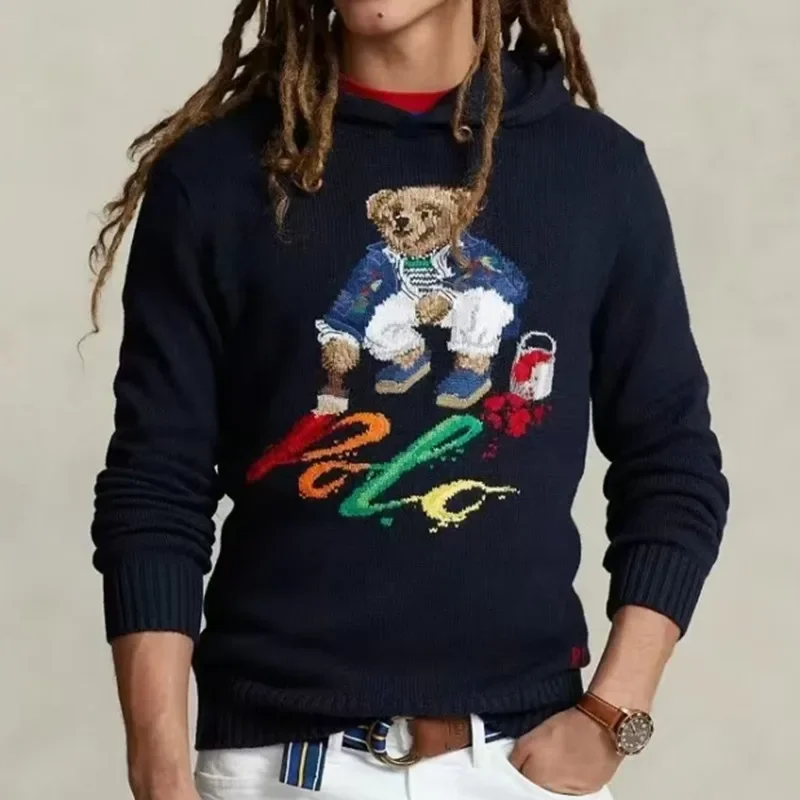 2025 nouveaux hommes femmes automne et hiver pull de noël broderie RL ours à manches longues tricoté pull Couples coton pull