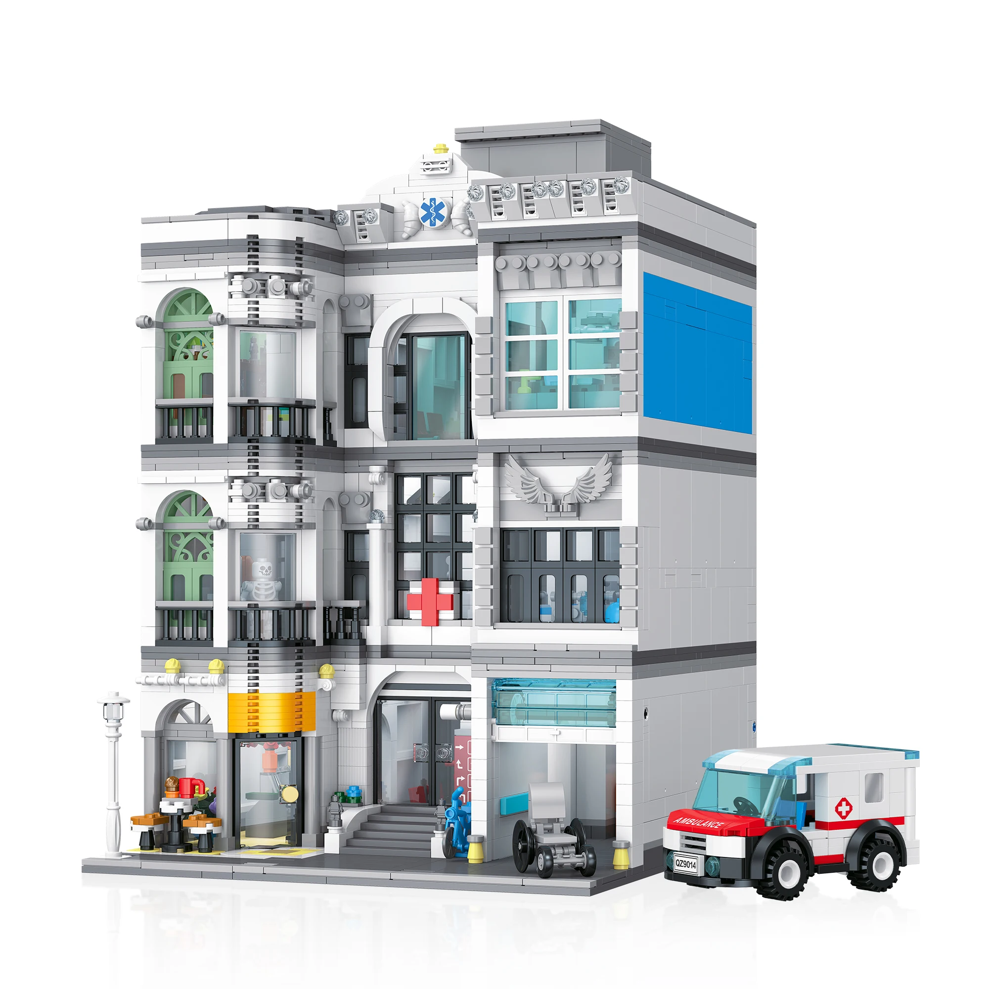 

MOC Medical Center Building Kit Street Scene Hospital House with Cafe Restaurant Skeleton Interior Creative Ornament Gifts
