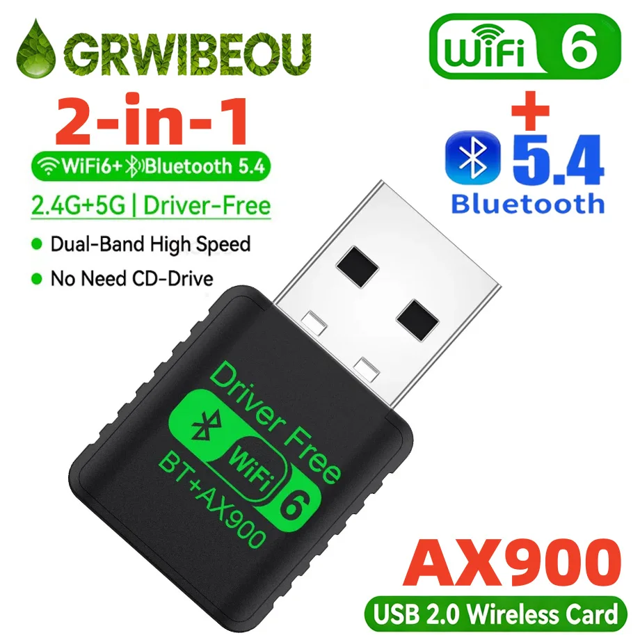 Mini USB dongle WiFi 6 network card BT 5.4 adapter receiver 2-in-1 dongle AX900 suitable for laptop dual band 2.4G/5GHz