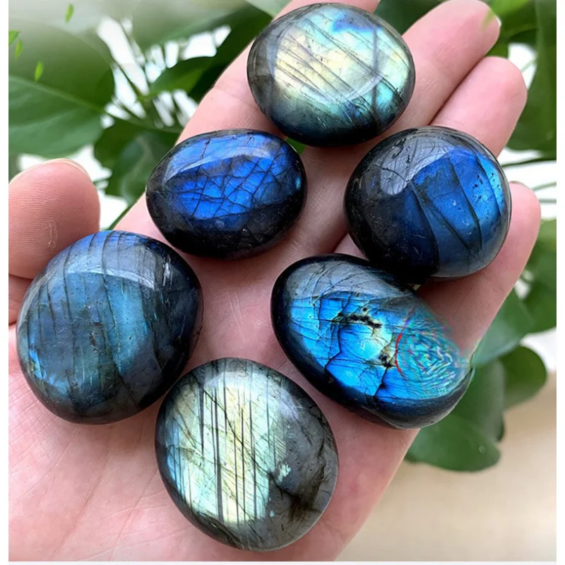 2Set of Natural Labradorite Palm Stones Chakra Reiki Polished Healing Crystal，For stress relief and anxiety treatment