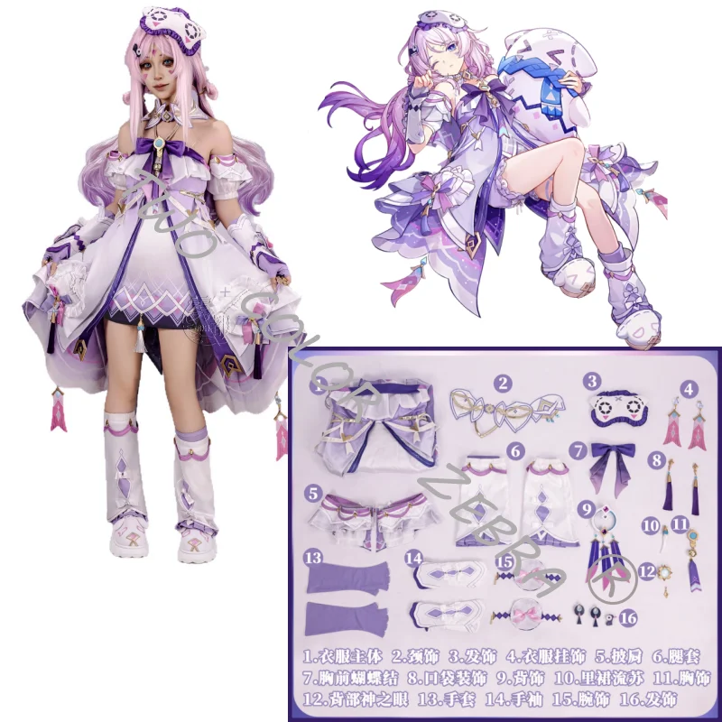 Genshin Impact Citlali Cosplay Pajamas Costume New Skin Cute Purple Dress Wig and Props Full Set for Women Halloween Roleplay view 2