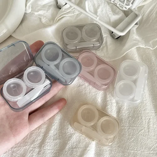 Imagen 2 del producto Nueva caja de lentes de contacto transparente para mujer, contenedor de almacenamiento de contactos de colores de viaje, estuche para lentillas con pinzas