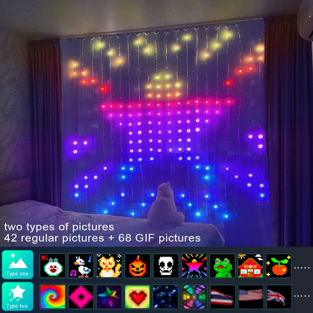 Imagem -05 - Led Cortina Cordas Fairy Lights Logotipo Padrão Programável Controle Bluetooth Faça Você Mesmo Pixels Inteligentes Texto Rgb Neon Display Assinar Decoração