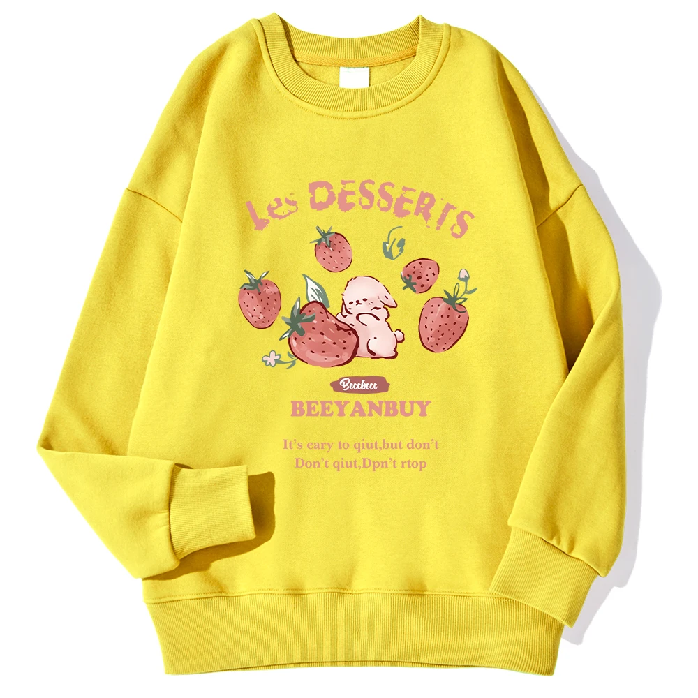 Fashion Women\'S Pullover Cute Strawberry And Rabbit Printed Hoodie Crewneck Soft Warm Breathable Sweatshirt Autumn Winter Hoody