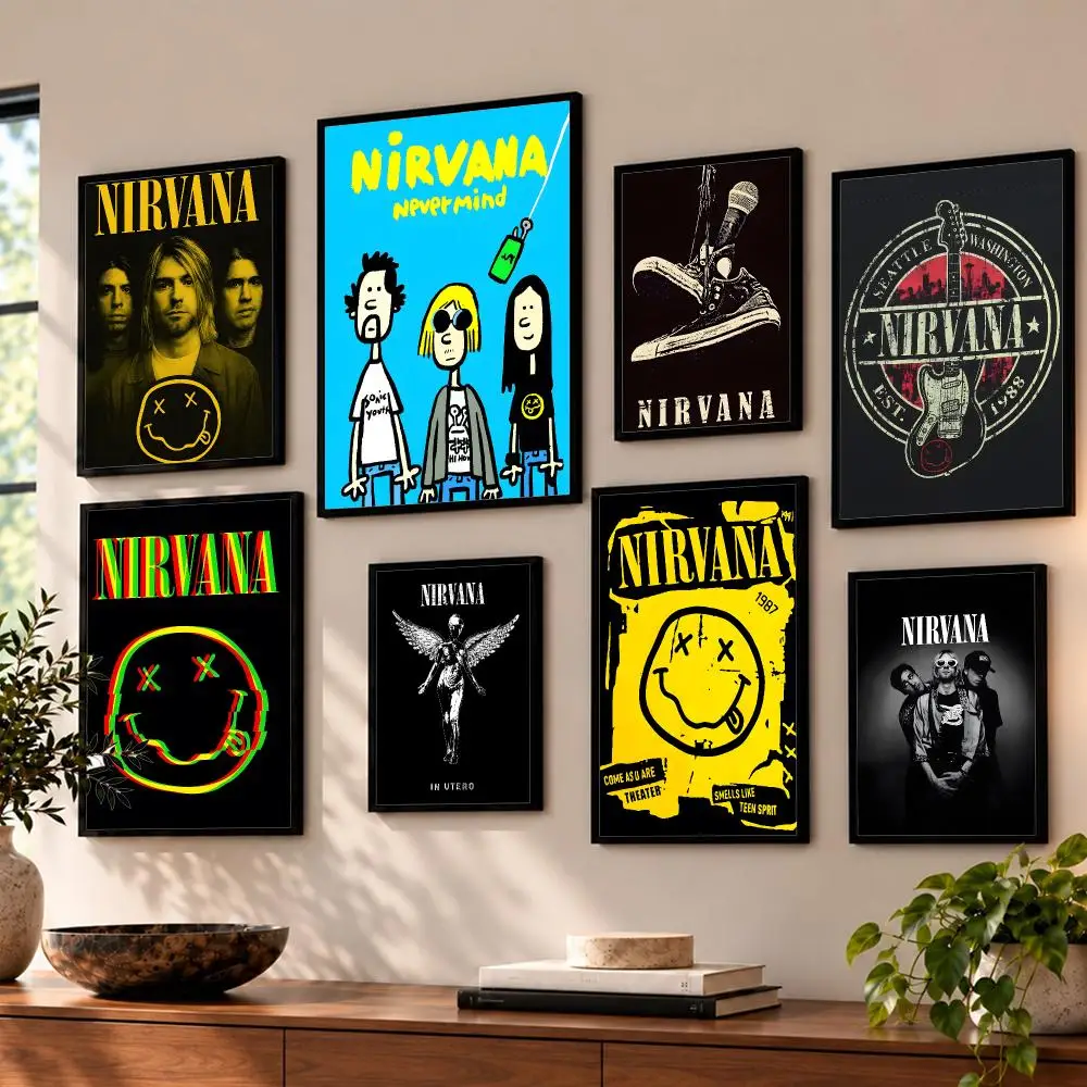 Grunge Vintage Rock Band N-NirvanaS Poster HD Home Wall Stickers House hallway Living Room Bedroom Bar Office Decor Art Prints
