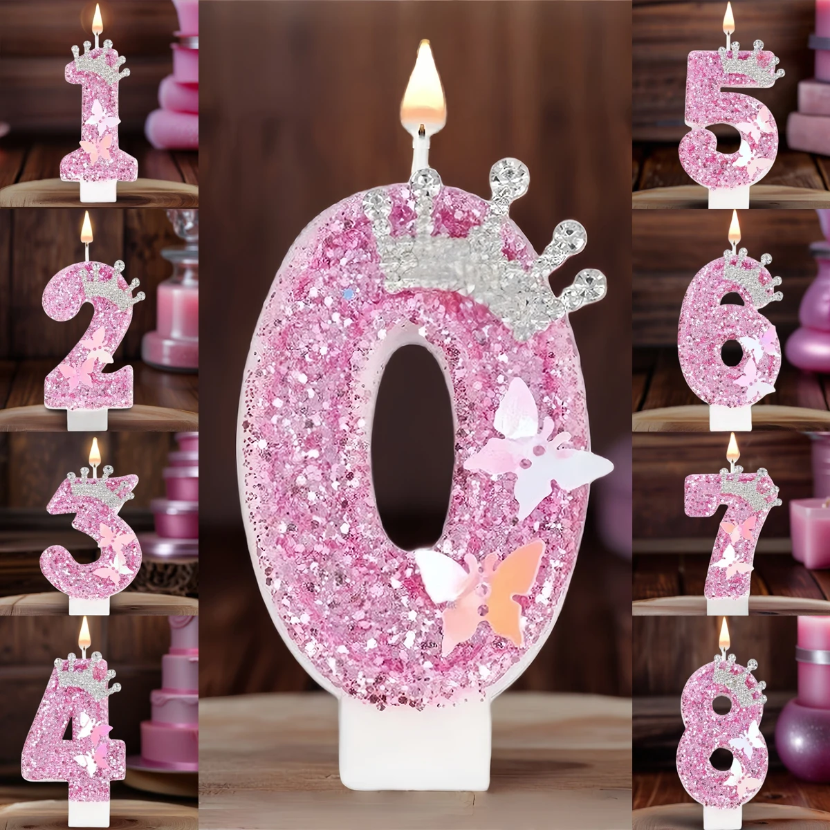Pink Crown Birthday Candles for Birthday Parties, Anniversaries, Wedding Anniversary Decor