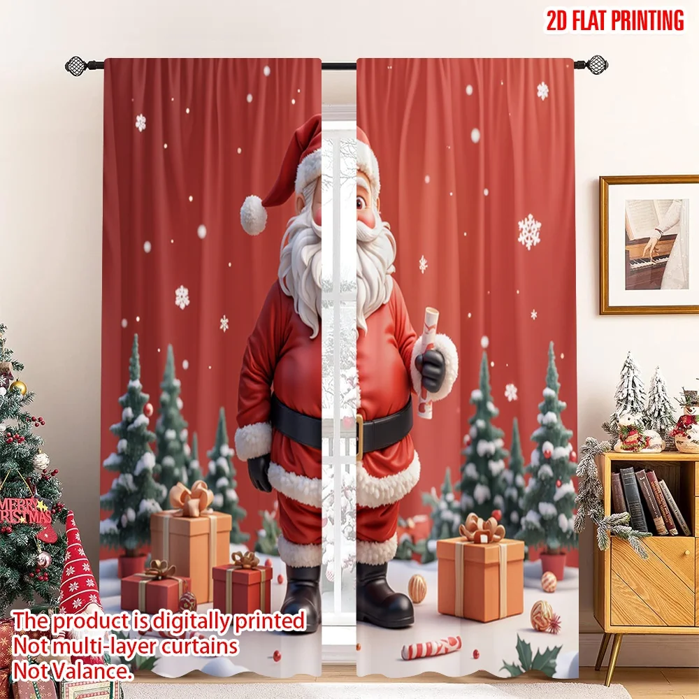 

2pcs 2D flat printing Merry Christmas Popular Window Drapes Santa Claus Christmas List Gifts Polyester Fabric Without