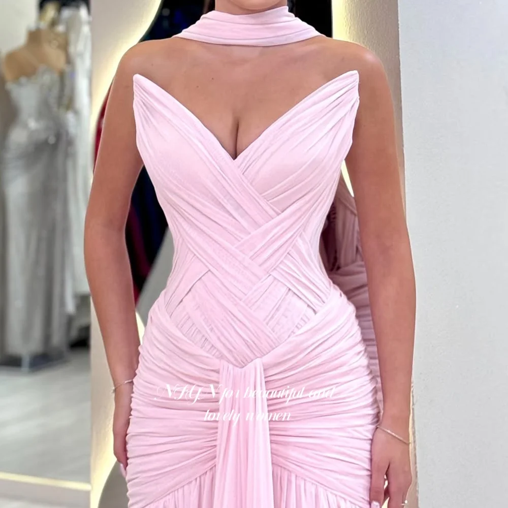 Sukienka na bal NFYN Syrenka z szalem Różowe sukienki na imprezę Szyfonowa sukienka na formalne okazje dla kobiet vestidos Personalizowane