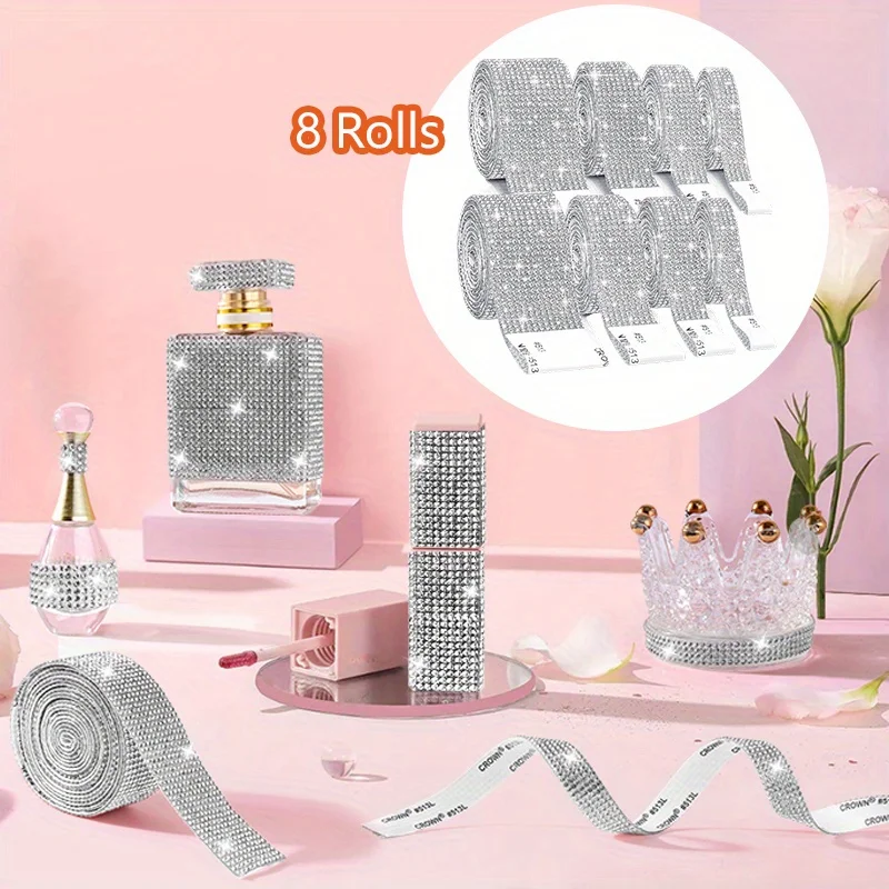 

8 рулонов самоклеящейся ленты со стразами для поделок, декора автомобиля, одежды, свадебных украшений, ваз и домашнего декора
