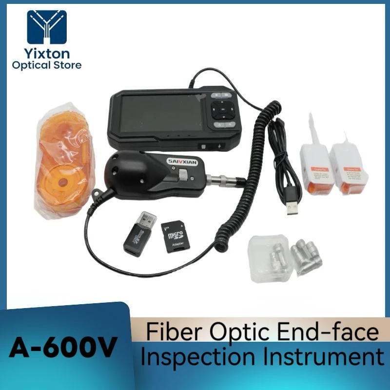 A-600V Handheld Fiber Optic End-Face Inspection Instrument 400x End-Face Magnifying Lens with Cleaning Pen and Box, Tool Kit