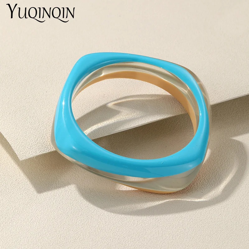 Trendy Colorful Bangles for Women Wide Geometric Irregular Square Retro Bangle Bracelets Girls Party Design Hot Selling Jewelry