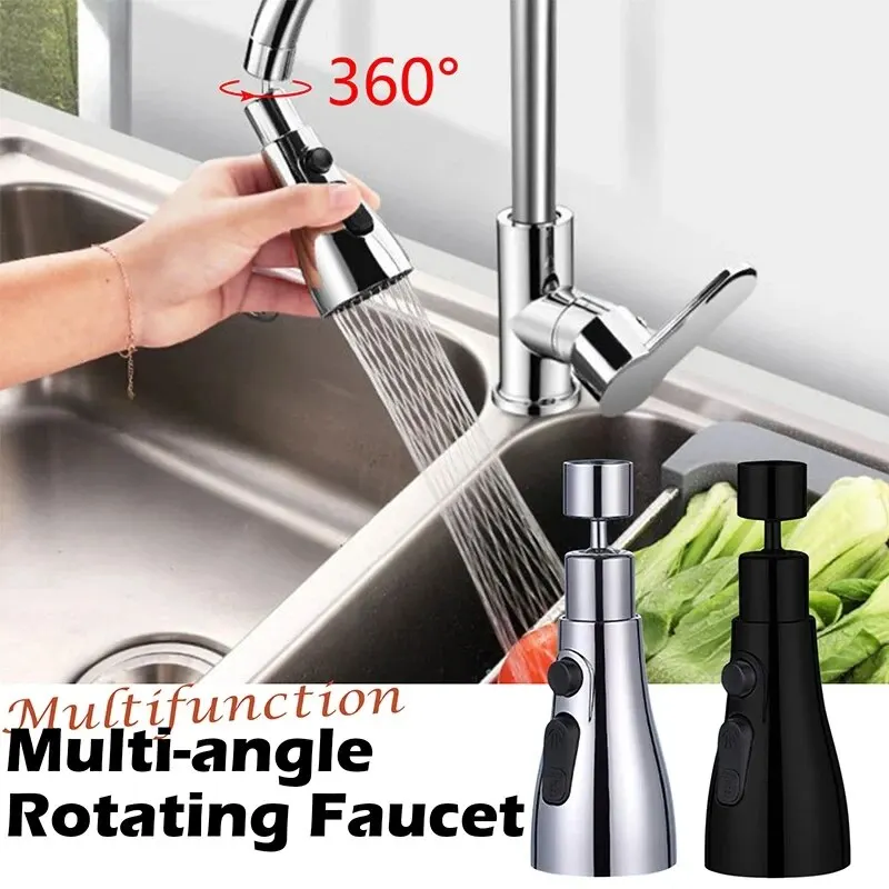 1pc 3 In1 Flexible Kitchen Faucet Sink Mixer Tap Electroplate Sprayer Head Filtered Water Tap Black Replaceable Water Tap