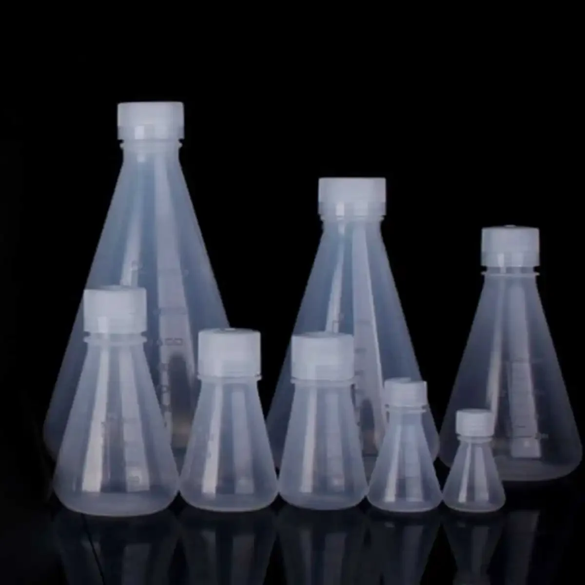 25/50/100/125/250/500/1000/2000ml PP Conical Erlenmeyer Flask With Cap Lab Teaching Experiment