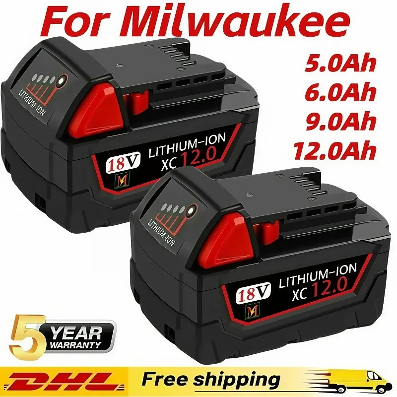 

For Milwaukee M18 Battery 18V 12.0Ah 9.0Ah Replacement Lithium Battery for Milwaukee M18 48-11-1815 48-11-1850 2604-22 Battery