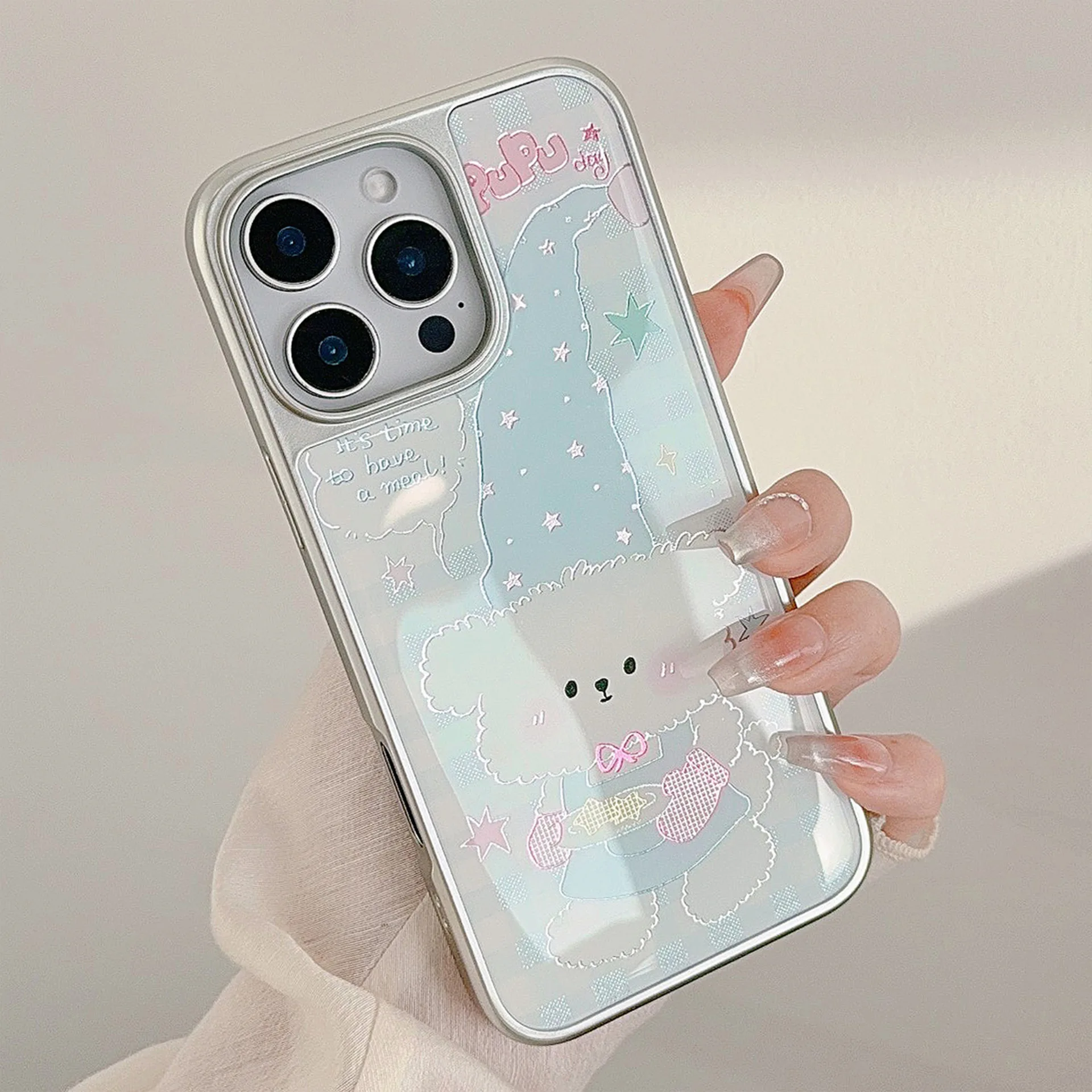 

Korean Cartoon Chef Dog Sliver Edge Drop Glue Plating Phone Case for iPhone 17 Air 16 15 14 13 12 Pro Max Shockproof Hard Cover