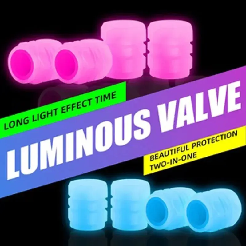 8PCS Luminous Valve Motorcycle Bicycle Bike Car Wheel Tyre Hub Cap Fluorescent Night GlowingLuminous Valve Stem Caps Decor