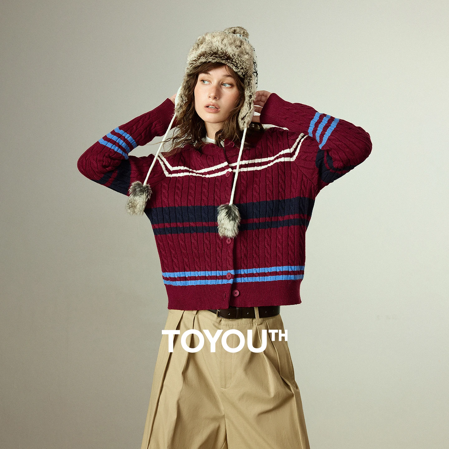 TOYOUTH Prendas de punto para mujer, Tops suaves de punto con cable Retro a rayas americanas con cuello redondo, invierno 2025