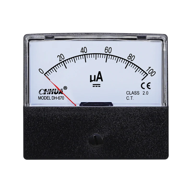 CHHU DH-670 uA Analog Microammeter Panel Ampere Meter Current Meter Current Tester DC50uA 100uA 200uA 300uA 500uA 1000uA