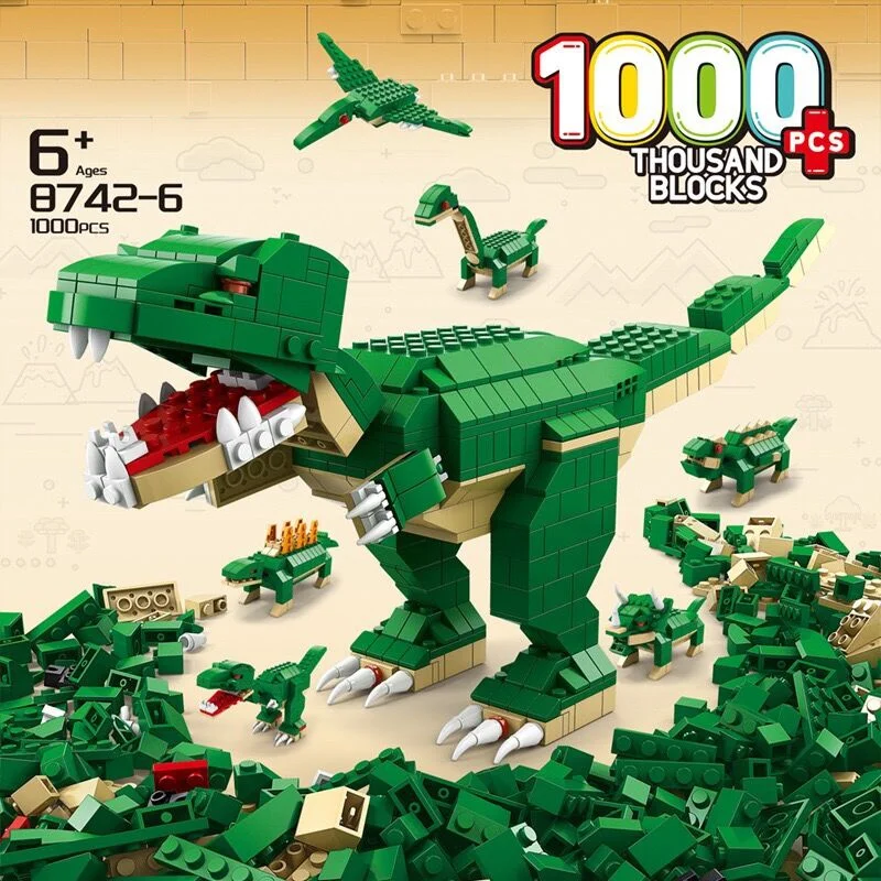 1000PCS 6 In 1 Jurassic Sarcosuchus Imperator Tyrannosaurus Rex Model Building Blocks Kids Dinosaur World Bricks Toys