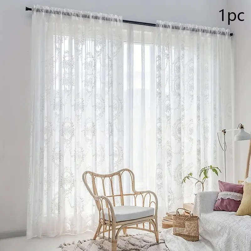 Elegant Woven Lace Mirror Flower Curtain Retro Embroidered Sheer for Balcony Office Living Room Home Decor