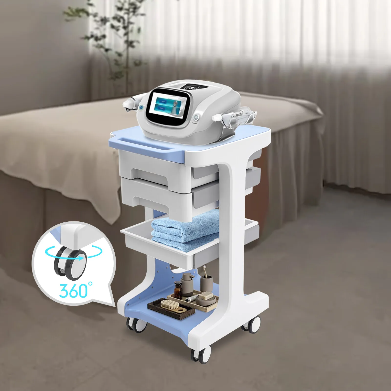 

НОВЕЙШАЯ 3-уровневая медицинская тележка-этажерка, мобильная ультразвуковая тележка на колесах с 2 ящиками и подносами, тележка для хранения для салонов красоты