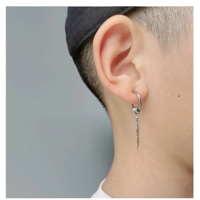 1PCS Unique Feather Pendant Hoop Earrings For Women Men Punk Style 316 Stainless Steel Dangle Drop Earrings Jewelry Gifts
