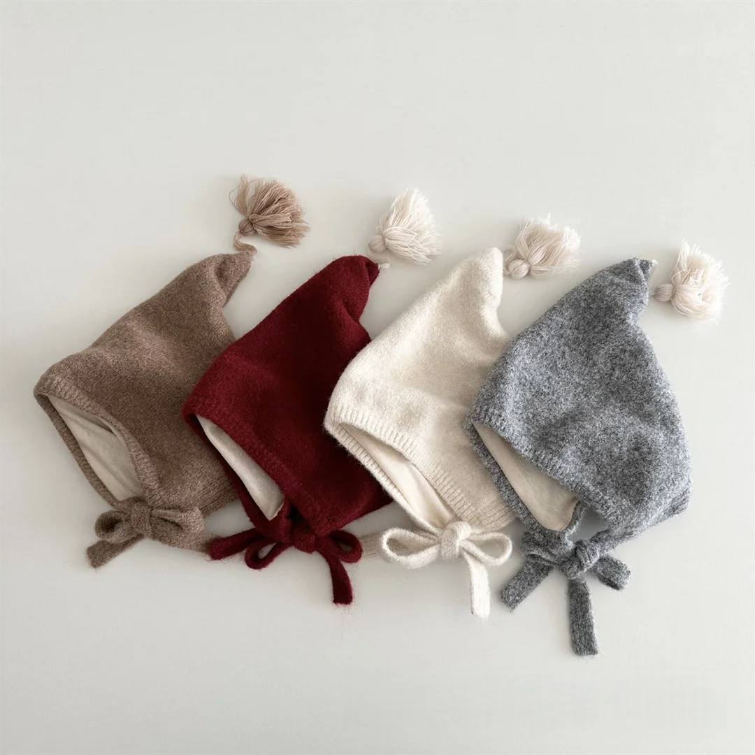 2025 أطفال قبعة الكورية نمط وأشار معالج قبعة مع شرابة 1-4Y بنين بنات محيط الرأس 46-48 سنتيمتر الشتاء الدافئة إيرفلاب