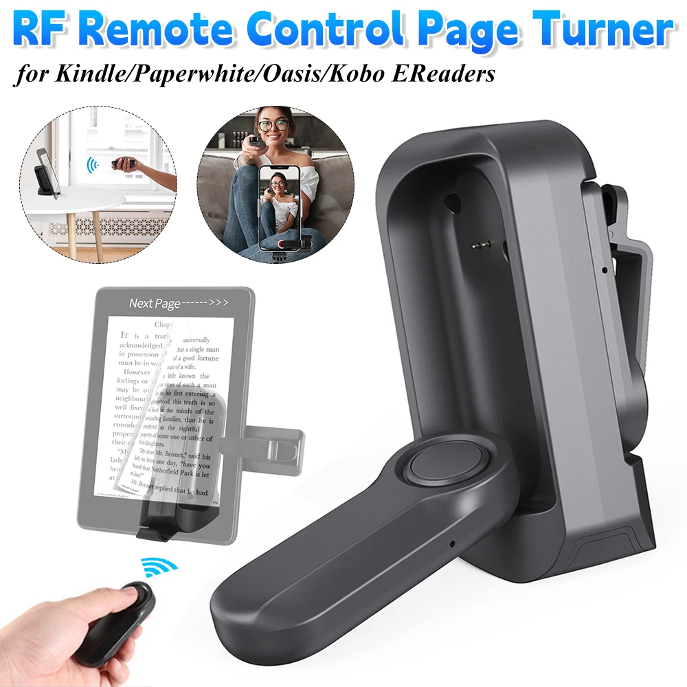 RF Remote Control Page Turner Auto Clicker Page Turner Camera Video Recording Remote Triggers for Kindle Paperwhite Oasis