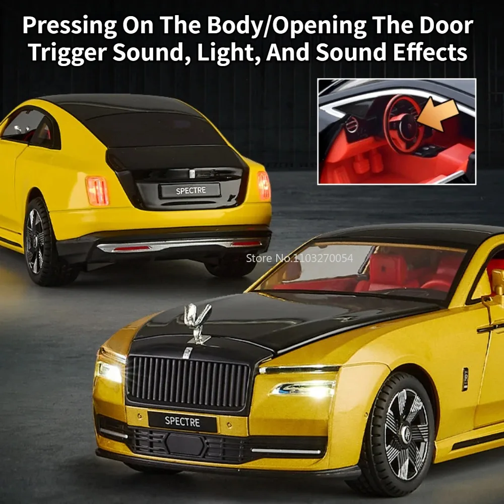 Rolls-royce Phantom Spectre modelo de aleación de juguete, coche fundido a presión, 6 puertas, luz de sonido abierta, juguetes para tirar hacia atrás, vehículo para niños, regalo, 1:24