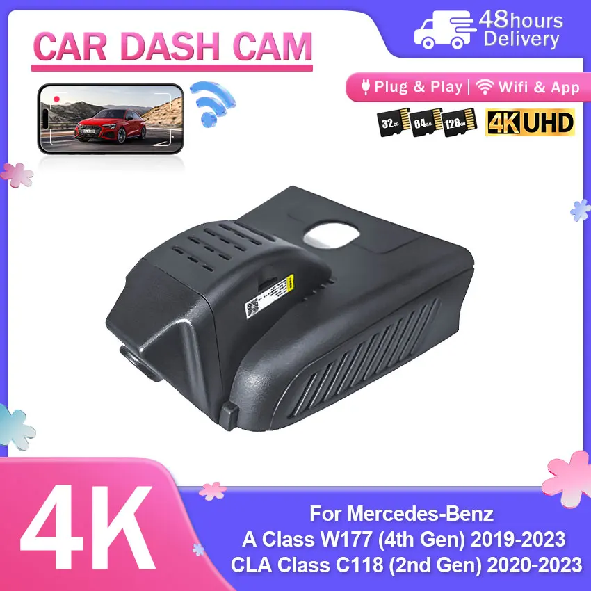 Plug and Play Wifi Car Dvr Dash Cam 4K For Mercedes-Benz A Class W177 (4th Gen) 2019-2023/ CLA Class C118 (2nd Gen) 2020-2023