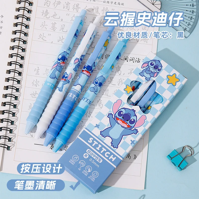 4 pçs/caixa kawaii disney ponto imprensa gel caneta escrita 0.5mm dos desenhos animados preto neutro caneta material escolar de escritório estudo papelaria presente
