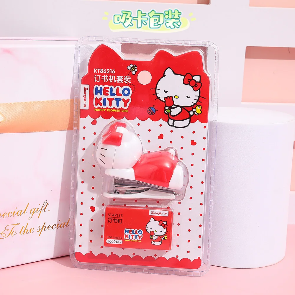 Sanrio Hello Kitty Staplers Set Kawaii Cute Cartoon Kt Cat Student Material Test Paper Mini Binding Machine School Stationery